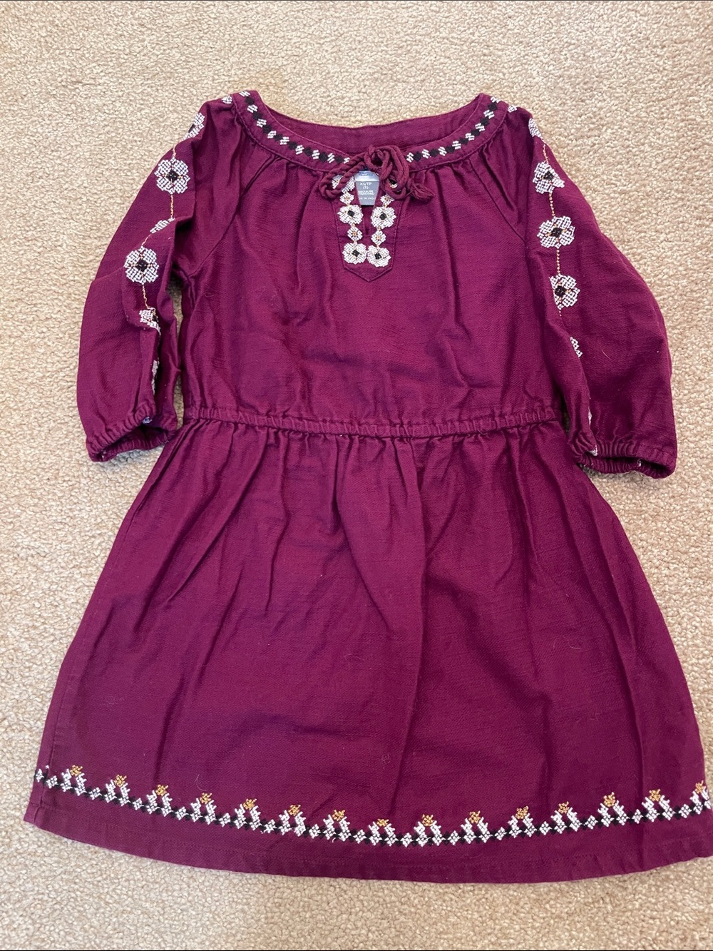 Old Navy Burgundy Embroidered Long-Sleeve Dress